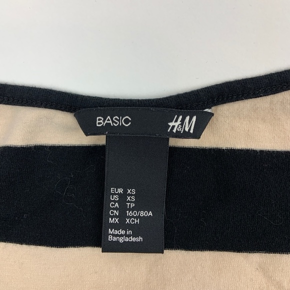 HM Dress Womens XS Short Sleeve Round Neck Black Cream Stripes - Picture 2 of 6